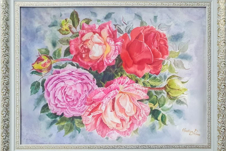 painting by Hvalina Irina, roses, stillife, watercolor on cotton paper art